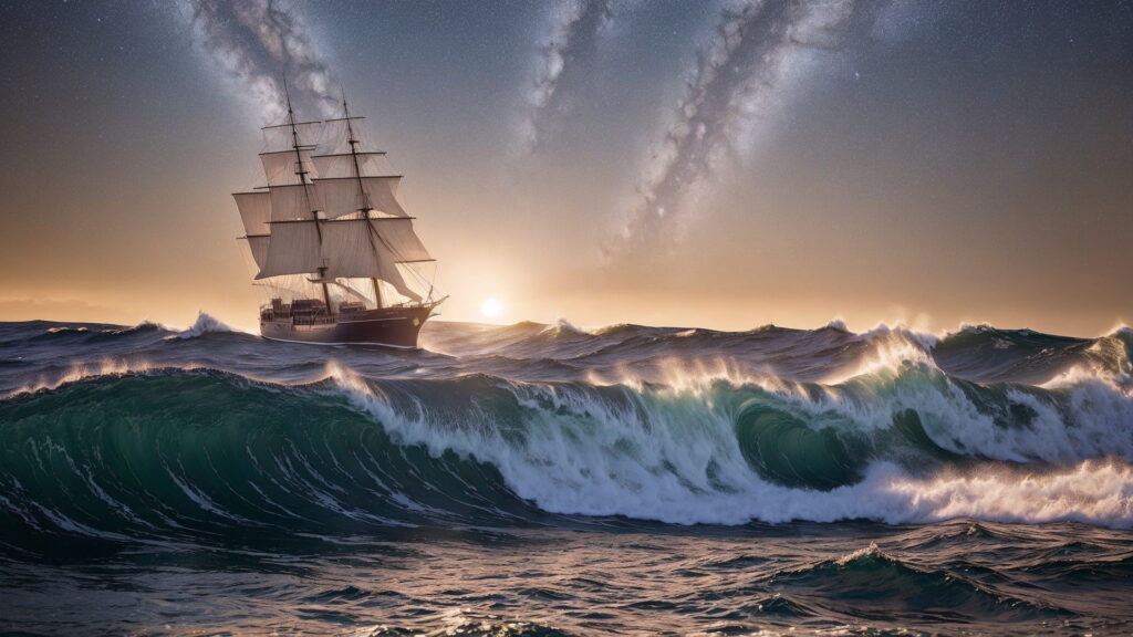 Zoomバーチャル背景 荒波の大海を進む大型船