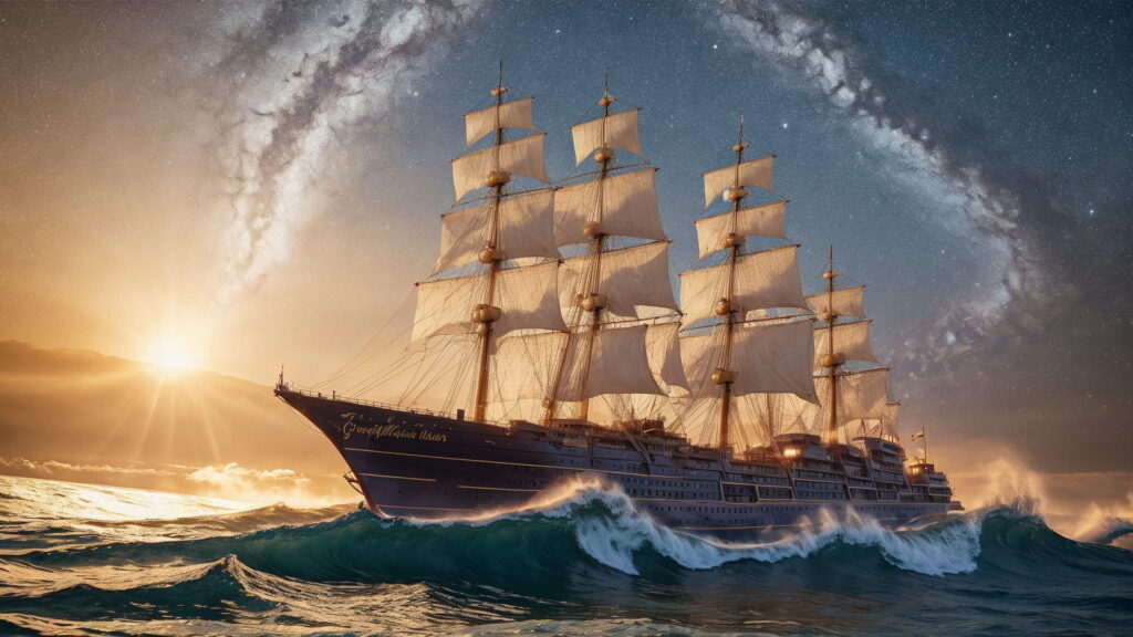 Zoomバーチャル背景 荒波の大海を進む大型船