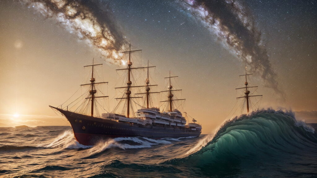 Zoomバーチャル背景 荒波の大海を進む大型船