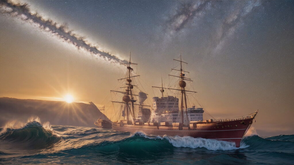 Zoomバーチャル背景 荒波の大海を進む大型船