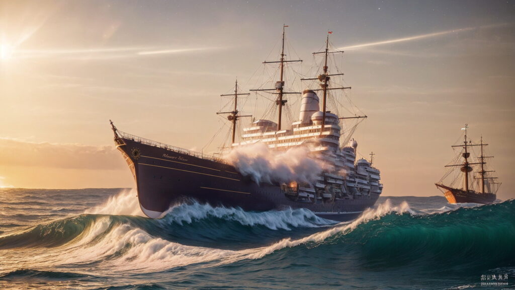 Zoomバーチャル背景 荒波の大海を進む大型船