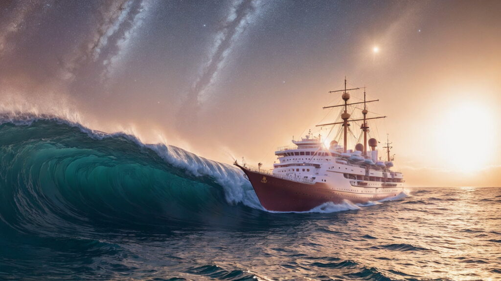 Zoomバーチャル背景 荒波の大海を進む大型船