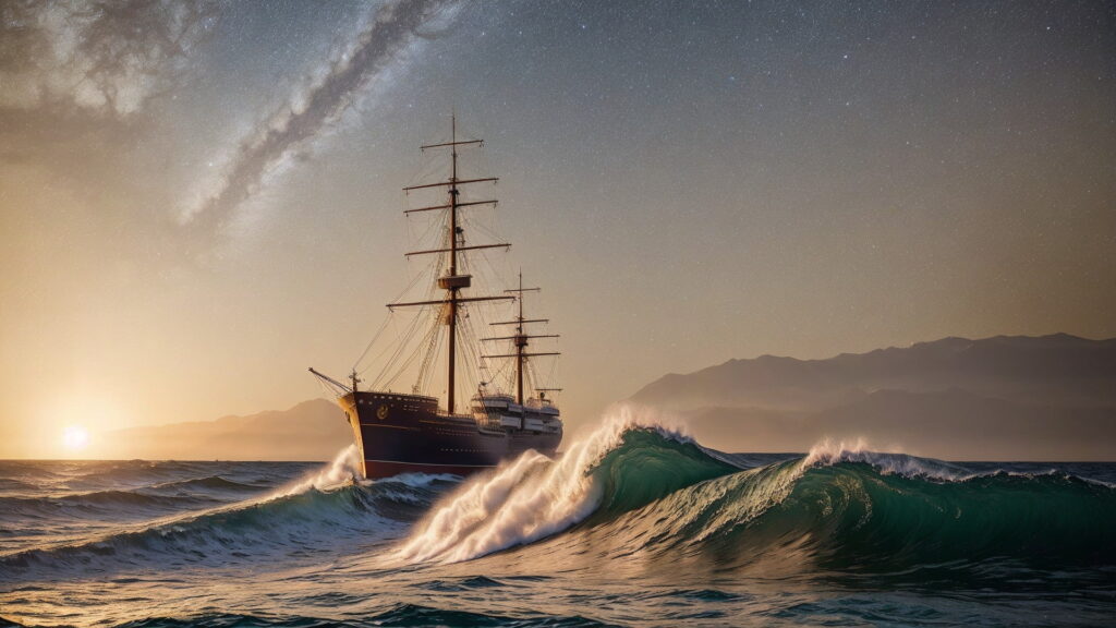 Zoomバーチャル背景 荒波の大海を進む大型船