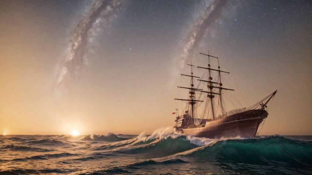 Zoomバーチャル背景 荒波の大海を進む大型船