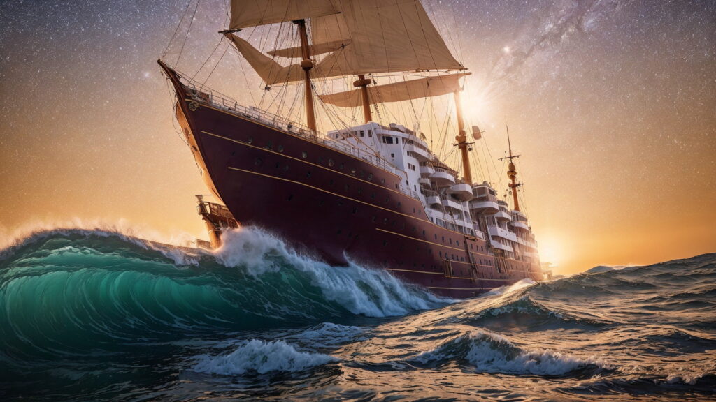 Zoomバーチャル背景 荒波の大海を進む大型船