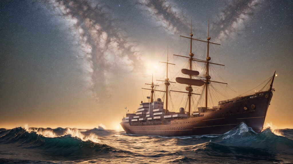 Zoomバーチャル背景 荒波の大海を進む大型船