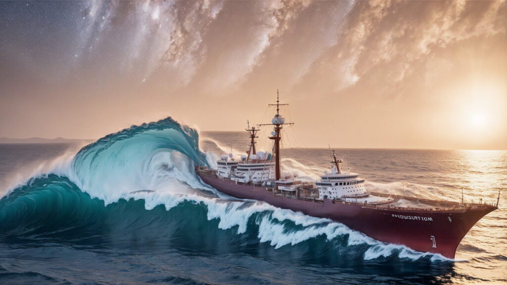 Zoomバーチャル背景 荒波の大海を進む大型船