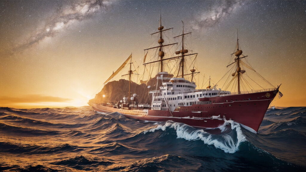 Zoomバーチャル背景 荒波の大海を進む大型船