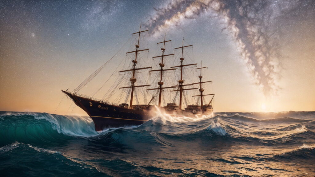 Zoomバーチャル背景 荒波の大海を進む大型船