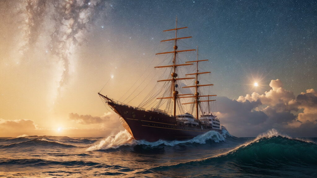 Zoomバーチャル背景 荒波の大海を進む大型船