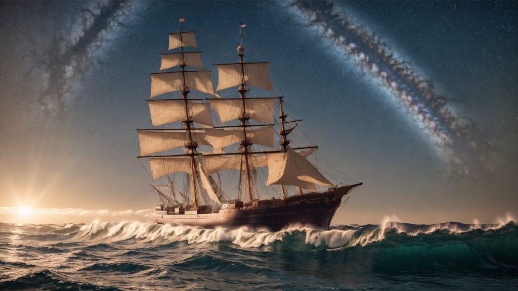 Zoomバーチャル背景 荒波の大海を進む大型船