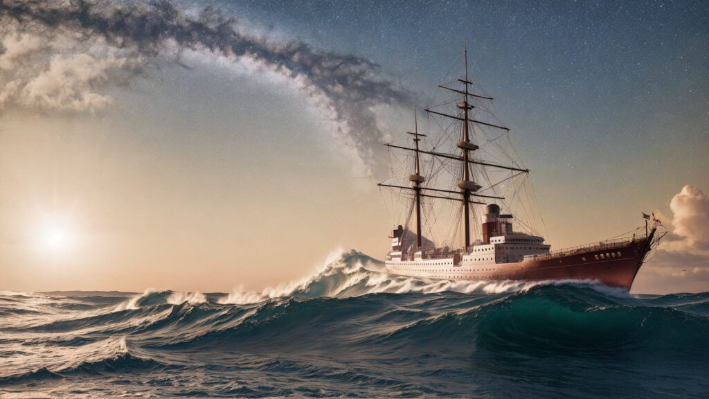 Zoomバーチャル背景 荒波の大海を進む大型船